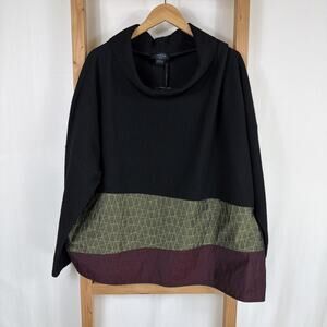 NWT Luukaa Black Multicolor Folded High Neck Cowl Tunic Top XL Lagenlook